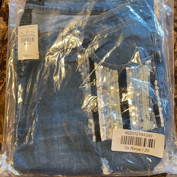 New Plus Size Women’s Ladies ASHLEY STEWART Sequin Distressed Skinny Denim Jean - Picture 6 of 6
